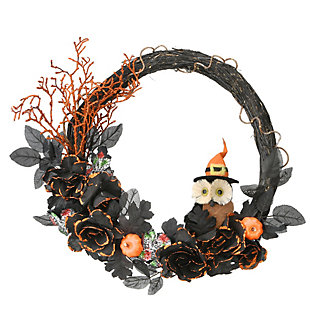 National Tree Company 19" Halloween Decorated Owl Black Wreath, , large