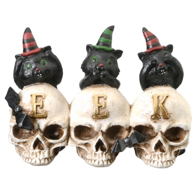 National Tree Company Polyresin EEK Skulls with Black Cats, , large