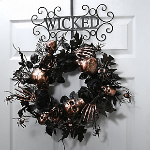 18" Black Halloween "Wicked" Wreath Hanger, , rollover