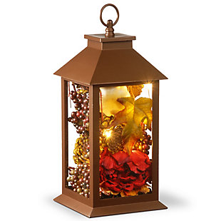 12" Autumn Decor-Filled Lantern with LED Lights, , large