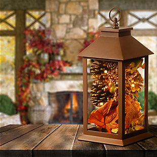 12" Decorative Autumn Lantern with LED Lights, , rollover