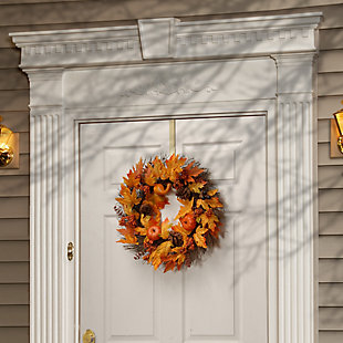 National Tree Company 24" Harvest Wreath with Pumpkins and Maple Leaves, , rollover
