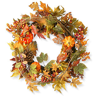 National Tree Company 24" Maple Wreath with Pumpkins, , large