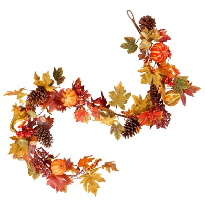 National Tree Company 72" Maple Leaf Garland with Pumpkins, , large