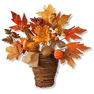 National Tree Company 16" Basket with Pumpkins and Maple Leaves, , large