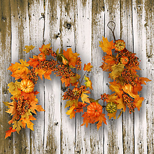 National Tree Company 70" Garland with Maples Leaves and Pumpkins, , rollover