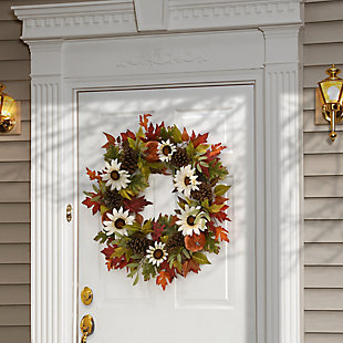 National Tree Company Harvest Sunflowers and Pumpkins Wreath with Pinecones, , rollover