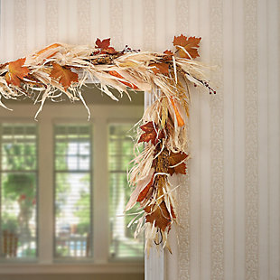 National Tree Company 6 ft. Harvest Raffia Garland with Maple Leaves, , rollover