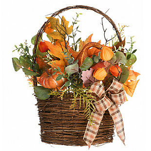 National Tree Company 15" Harvest Wall Basket Decor with Bow, , large