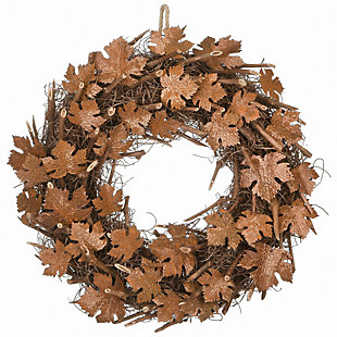 National Tree Company 18" Harvest Brown Maple Leaves Wreath on Branch Base, , large
