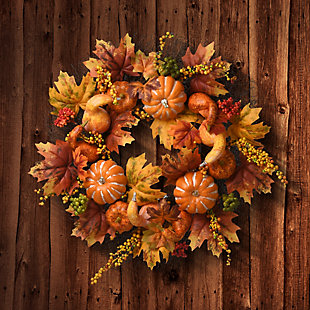 National Tree Company 22" Harvest Maple and Pumpkin Wreath, , rollover