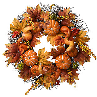 National Tree Company 22" Harvest Maple and Pumpkin Wreath, , large