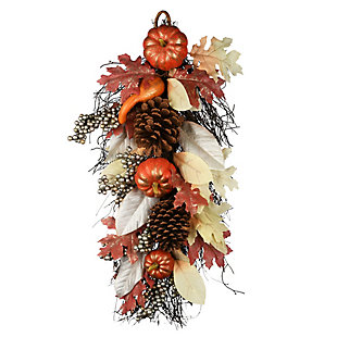 National Tree Company Harvest Tear Drop Maple Leaves with Pumpkins, , large