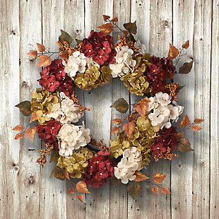National Tree Company 24" Autumn Harvest Wreath with Hydrangeas and Berries, , rollover