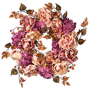 National Tree Company 24" Autumn Wreath with Peonies, Hydrangeas and Berries, , large