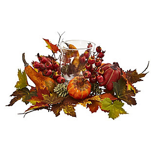 16" Pumpkin, Gourd, Berry and Maple Leaf Artificial Arrangement Candelabrum, , rollover