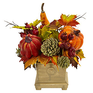 11" Pumpkin, Gourd, Berry and Maple Leaf Artificial Arrangement, , rollover