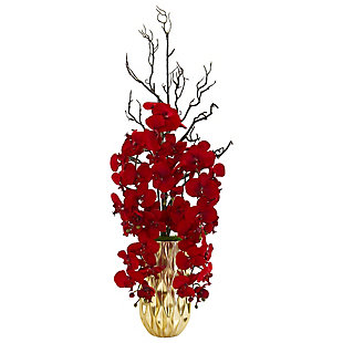 36" Red Phalaenopsis Orchid Artificial Arrangement in Gold Vase, , rollover