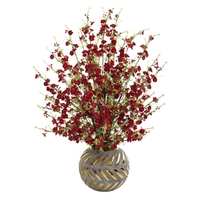 "30" Cherry Blossom Artificial Arrangement in Stoneware Vase with Gold Trimming", Multi