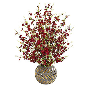 30" Cherry Blossom Artificial Arrangement in Stoneware Vase with Gold Trimming, , large