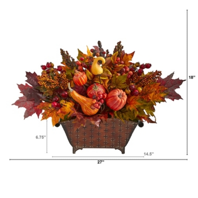 Pumpkin, Gourd, Berry and Maple Leaf Artificial Arrangement - 9