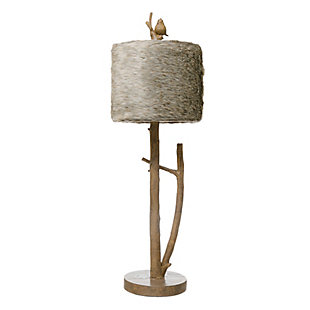 Creative Co-Op Resin Birch Branch Table Lamp With Bird & Faux Fur Shade, , large