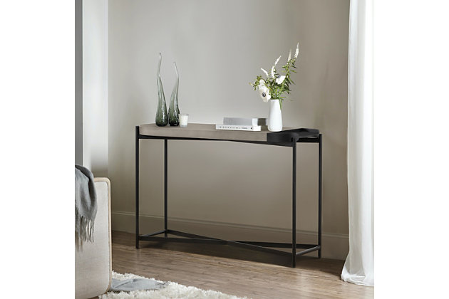 The Dua console table is an ideal modern piece that easily fits into any decor style. Organization and decoration come together with this skinny console table. Place in the entryway for a functional key hub, behind the sofa in the living room or in any open concept living space. The sturdy crisscross base and durable concrete top leave a small footprint - making this a welcome addition regardless of your home size. With elegance and style, this piece can easily stand alone or with other pieces.Made of concrete and metal | Crisscross base with black finish | Simple to clean and easy to maintain; wipe clean