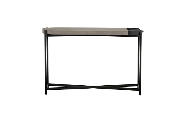 The Dua console table is an ideal modern piece that easily fits into any decor style. Organization and decoration come together with this skinny console table. Place in the entryway for a functional key hub, behind the sofa in the living room or in any open concept living space. The sturdy crisscross base and durable concrete top leave a small footprint - making this a welcome addition regardless of your home size. With elegance and style, this piece can easily stand alone or with other pieces.Made of concrete and metal | Crisscross base with black finish | Simple to clean and easy to maintain; wipe clean