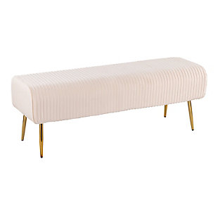 LumiSource Marla Pleated Bench, Cream/Gold, large