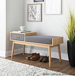 LumiSource Telephone Bench, Natural/Gray, rollover