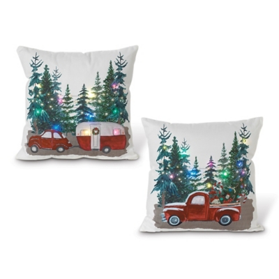 Christmas Battery Operated Lighted Fabric Holiday Design Pillows (set Of 2), White