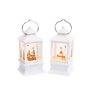 Christmas Battery Operated Lighted White Lantern With Holiday Scene (set Of 2), , rollover