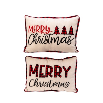 Christmas Fabric Embroidered Merry Christmas Pillow (set Of 2), Multi
