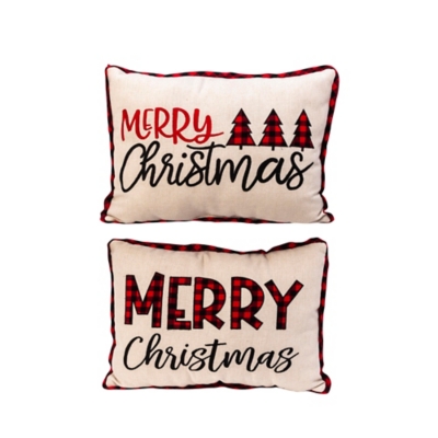 Christmas Fabric Embroidered Merry Christmas Pillow (set Of 2), , large