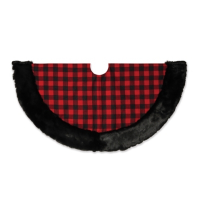 Christmas 48" Faux Fur Trimmed Buffalo Plaid Tree Skirt, , large