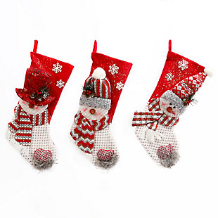 Christmas Fabric Snowman Christmas Stockings (set Of 3), , large