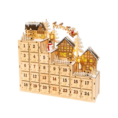 Christmas Wood Village Scene Lighted Advent Calendar | Ashley