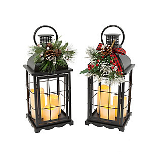 Christmas Battery Operated Metal Lantern With Led Candles (set Of 2), , large