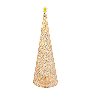 Christmas Gold Lighted Jeweled Cone Tree, , rollover