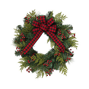 Christmas 24" Pine Wreath With Berries And Bow, , rollover
