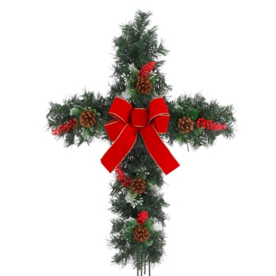 Christmas 24" Greenery Cross Yard Stake, , large