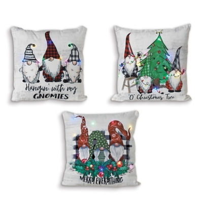 Christmas Battery Operated Gnome Design Pillow (set Of 3), , rollover