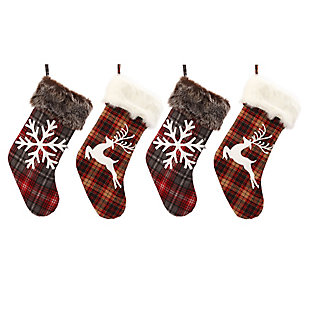 Christmas Faux Fur Trimmed Buffalo Plaid Stockings (set Of 4), , large