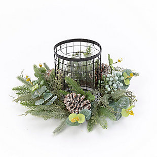 Christmas Centerpiece With Metal And Glass Candle Holder, , rollover