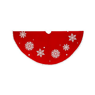Christmas 48" Velvet Felt Pom Pom Snowflake Tree Skirt, , rollover