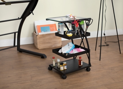 Studio Designs Triflex Mobile 4-Shelf Organizer Cart, Charcoal Black/Clear