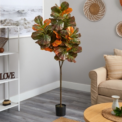 6 Autumn Fiddle Leaf Artificial Tree, Green