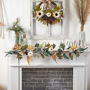 4' White Pumpkin, Pinecones and Berries Artificial Autumn Garland, , rollover