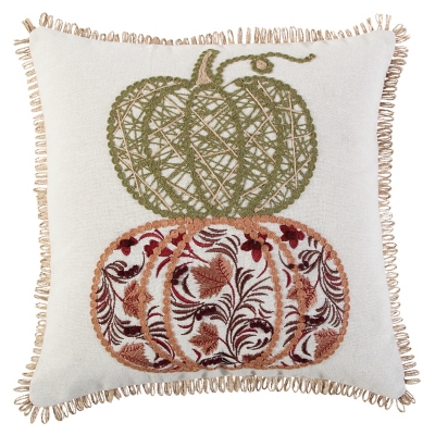 Rizzy Home Double Patterned Pumpkin Fall Pillow, Green