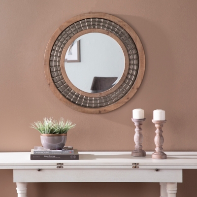 Southern Enterprises Furniture Round Decorative Mirror, Natural/Gold